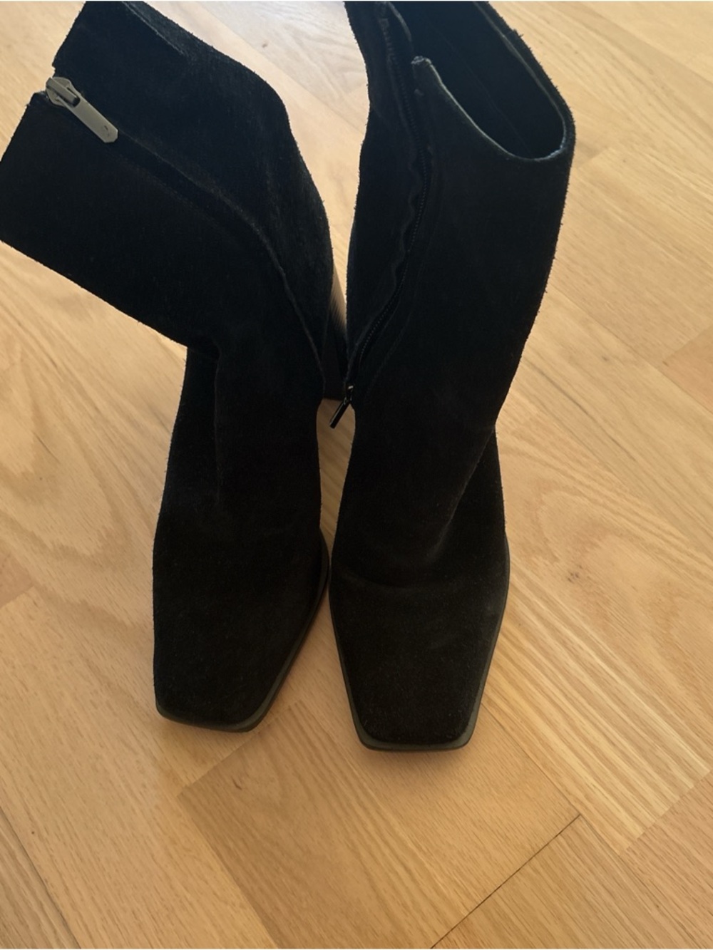 Sam Edelman Black Suede Square-Toe Heeled Boots